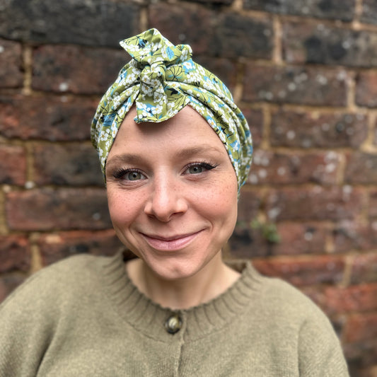 Ladies Turban Hat - Liberty of London Classic Green Mitsi floral print