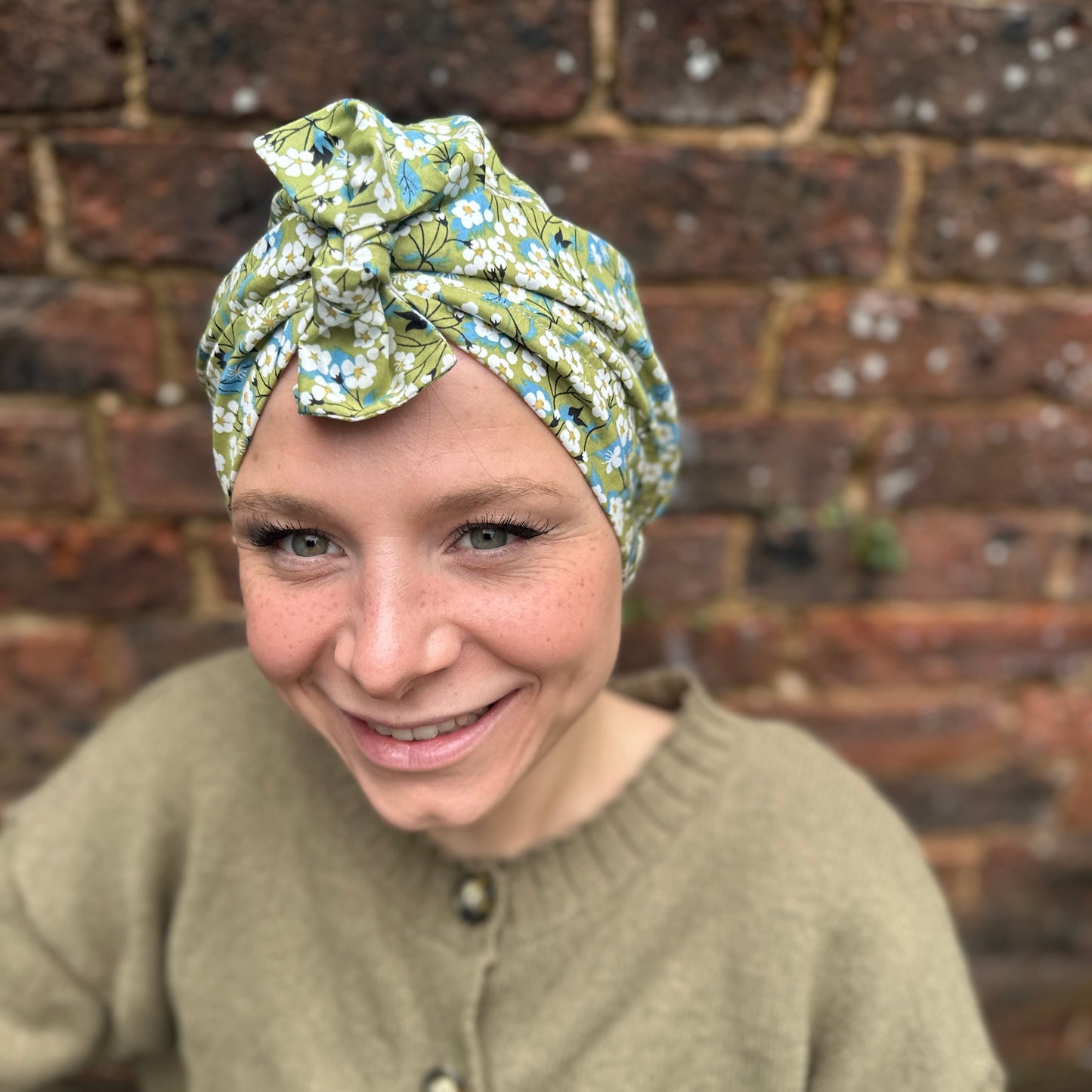 Ladies Turban Hat - Liberty of London Classic Green Mitsi floral print