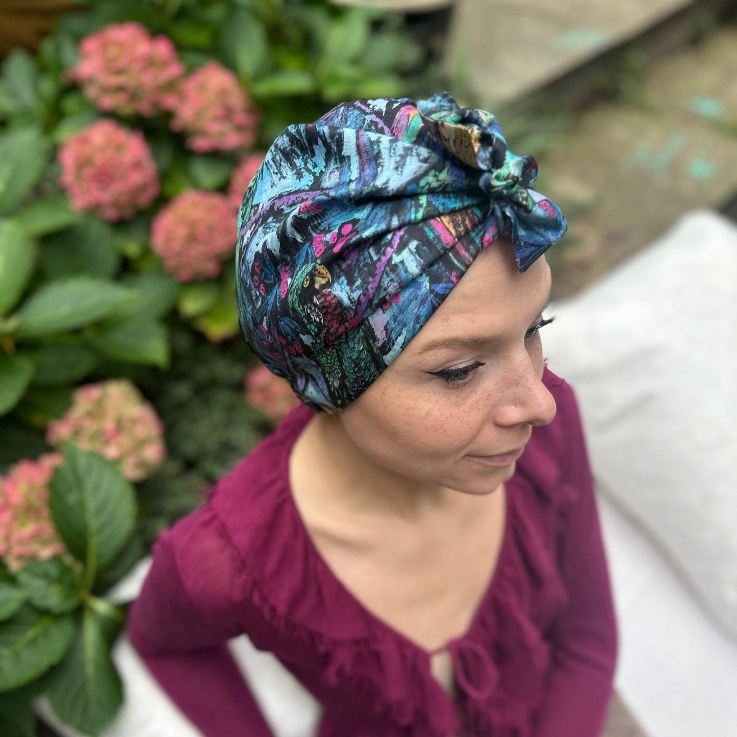 Luxury Silk Turban & Head wrap - Liberty of London Artist Birds printed silk twill