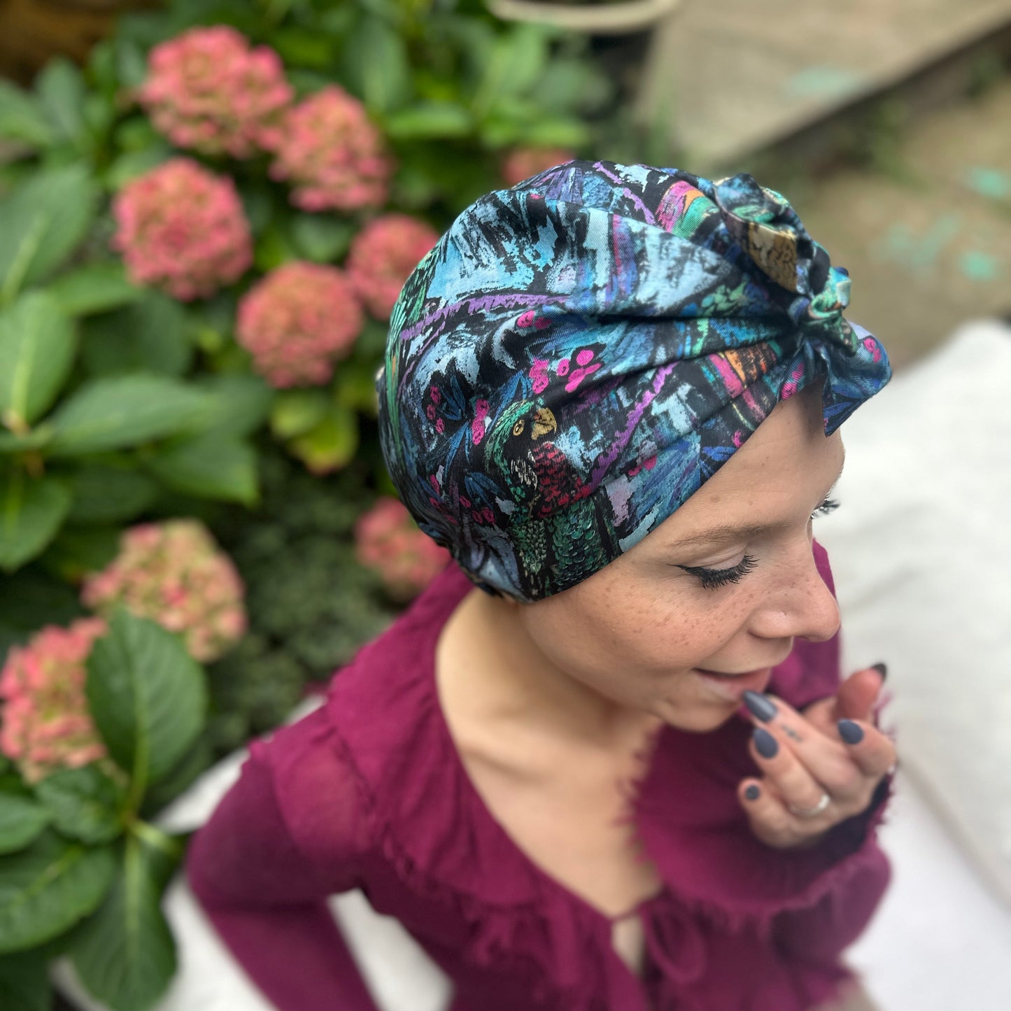 Luxury Silk Turban & Head wrap - Liberty of London Artist Birds printed silk twill