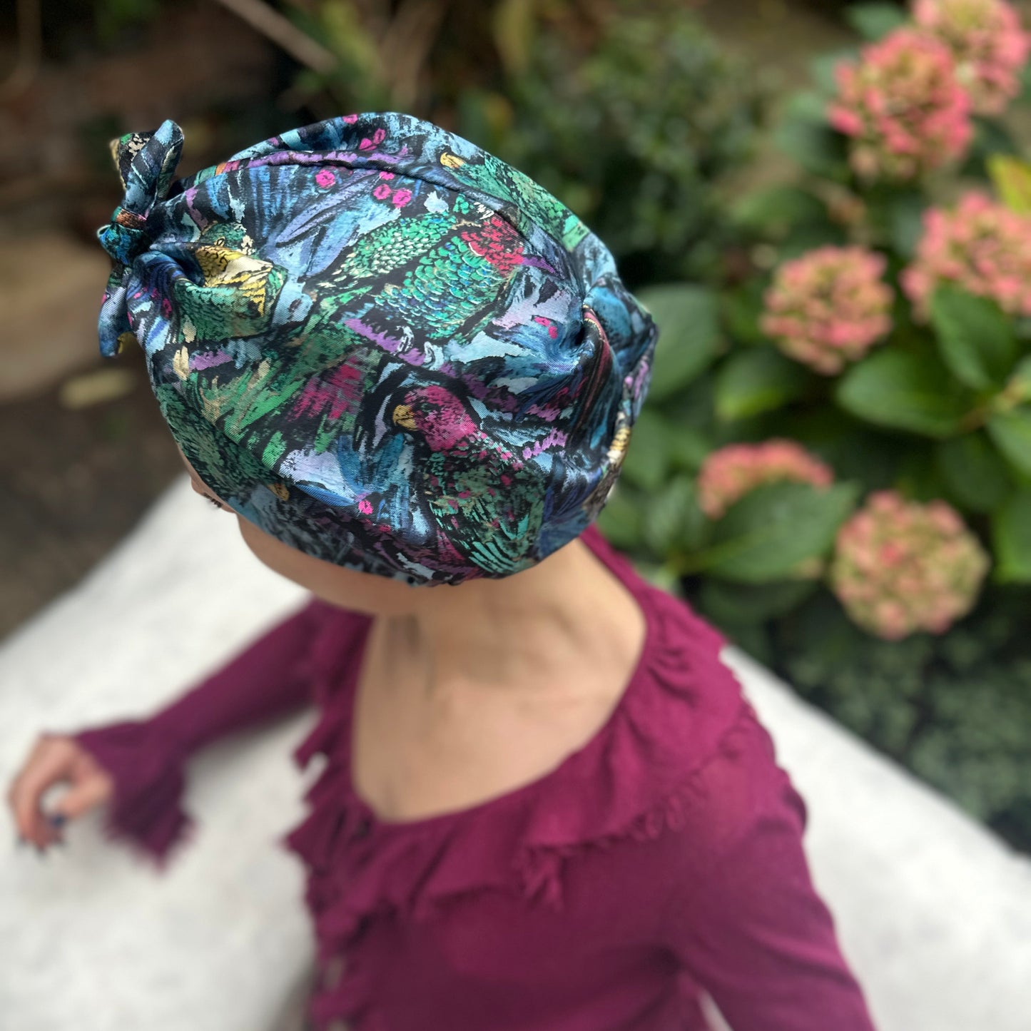Luxury Silk Turban & Head wrap - Liberty of London Artist Birds printed silk twill