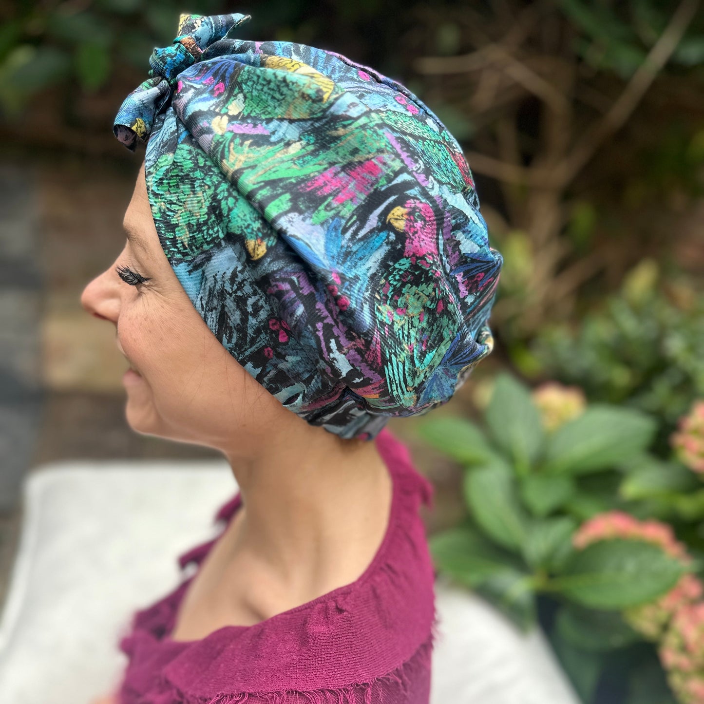 Luxury Silk Turban & Head wrap - Liberty of London Artist Birds printed silk twill