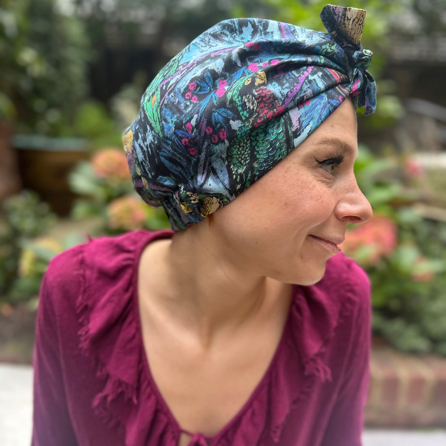 Luxury Silk Turban & Head wrap - Liberty of London Artist Birds printed silk twill