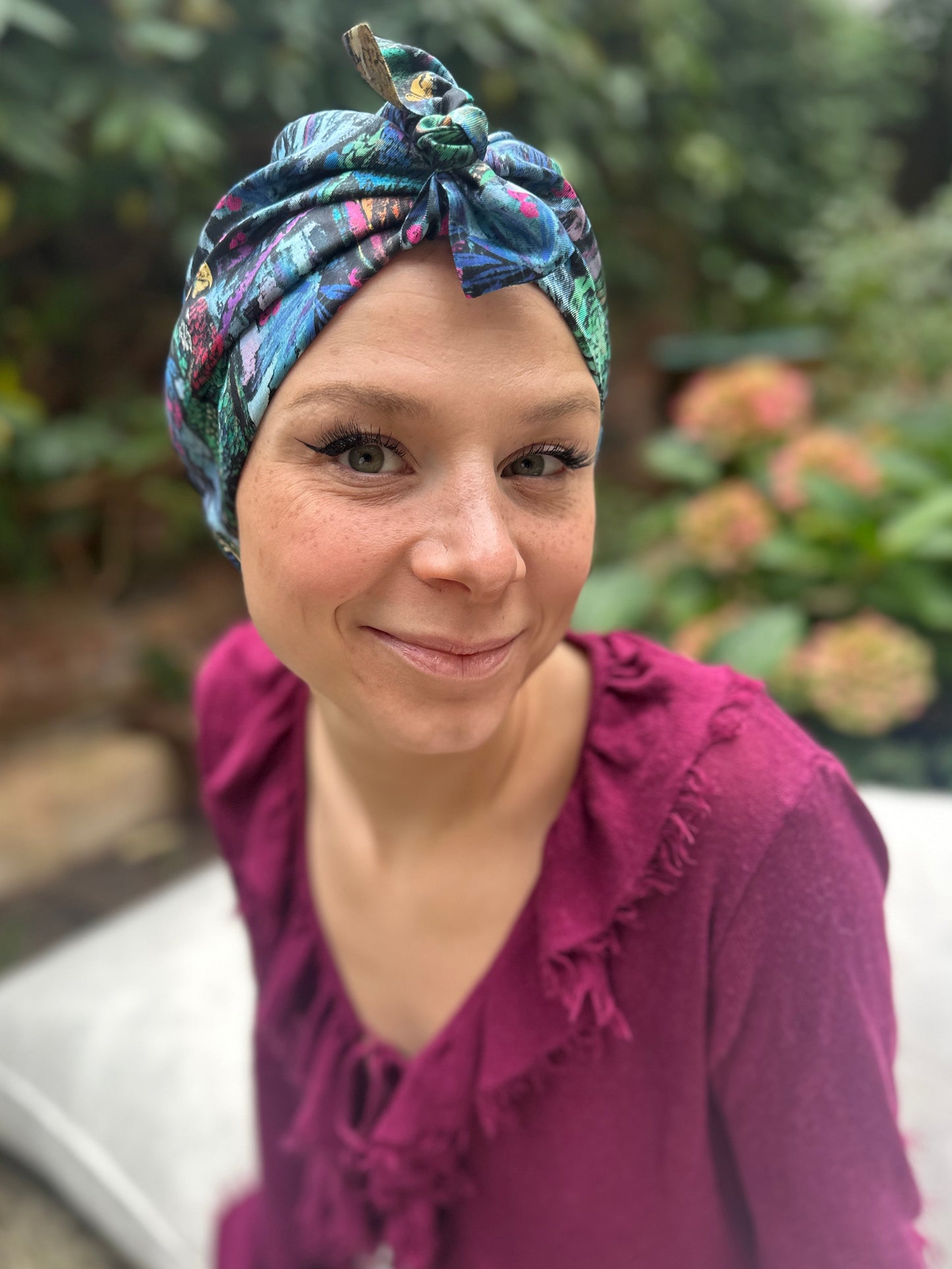 Luxury Silk Turban & Head wrap - Liberty of London Artist Birds printed silk twill