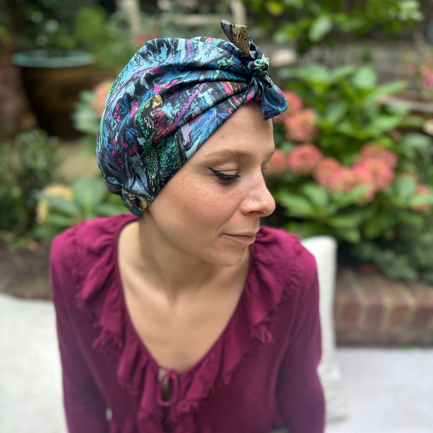 Luxury Silk Turban & Head wrap - Liberty of London Artist Birds printed silk twill