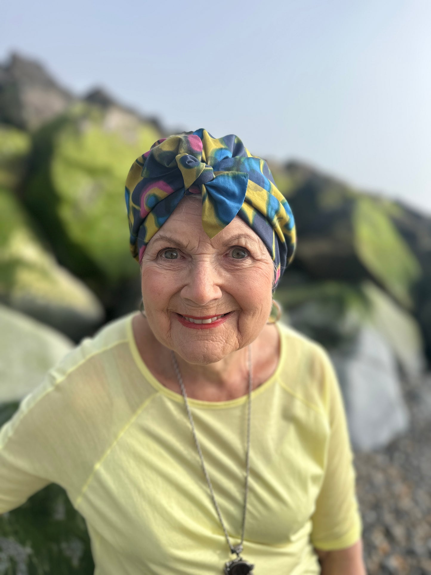Ladies Turban Hat - Liberty of London Betsy Shadow in yellow mustard print