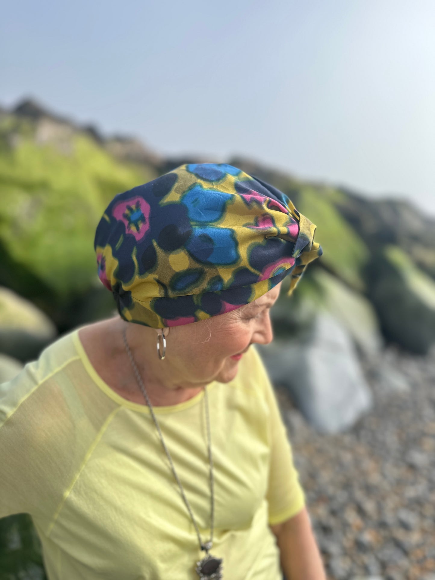 Ladies Turban Hat - Liberty of London Betsy Shadow in yellow mustard print