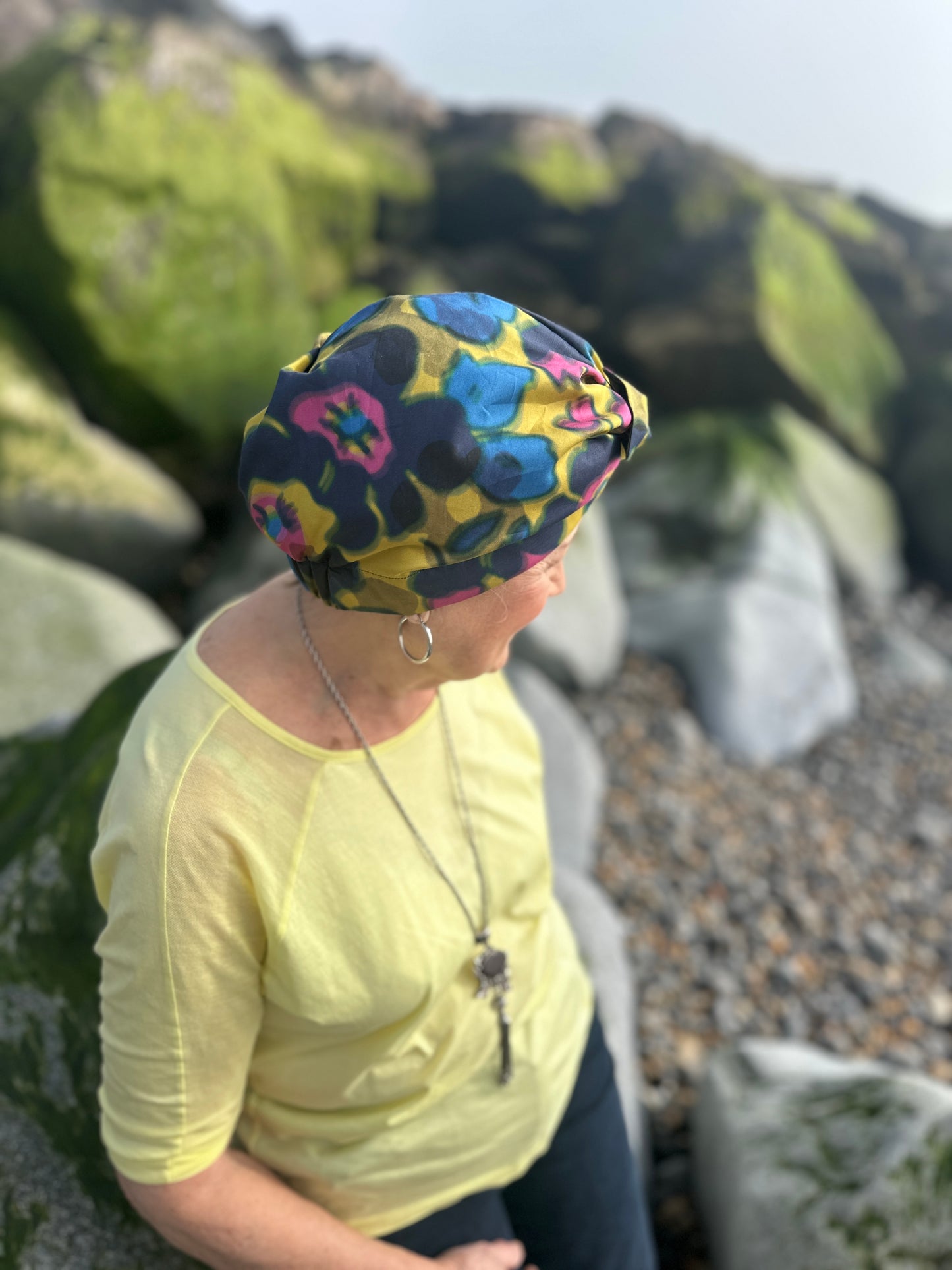 Ladies Turban Hat - Liberty of London Betsy Shadow in yellow mustard print