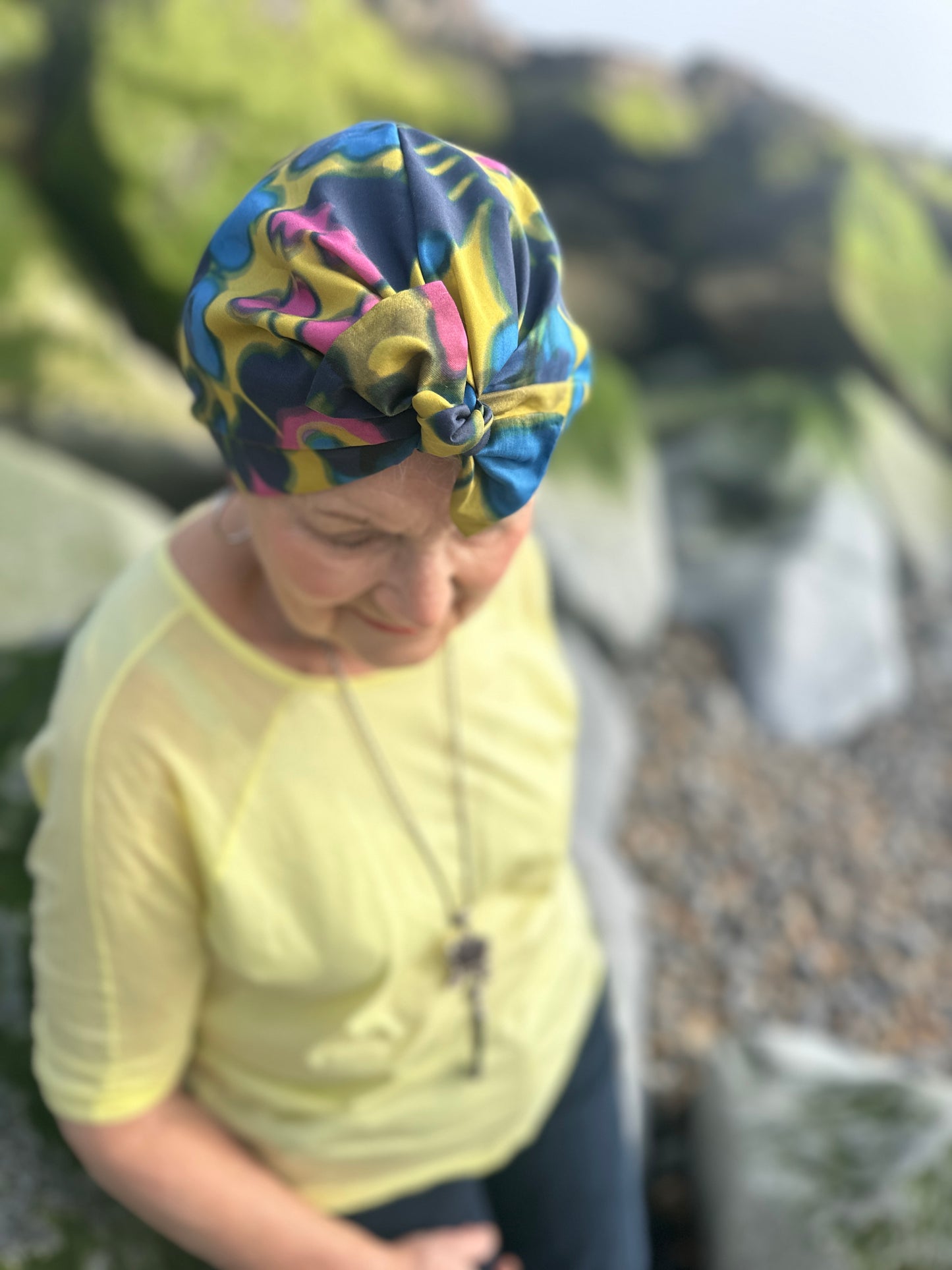 Ladies Turban Hat - Liberty of London Betsy Shadow in yellow mustard print