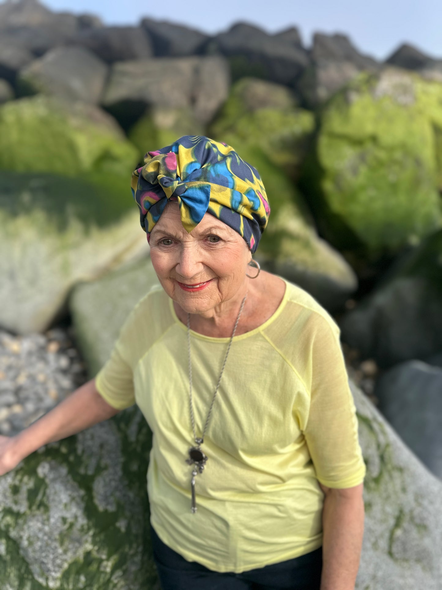 Ladies Turban Hat - Liberty of London Betsy Shadow in yellow mustard print
