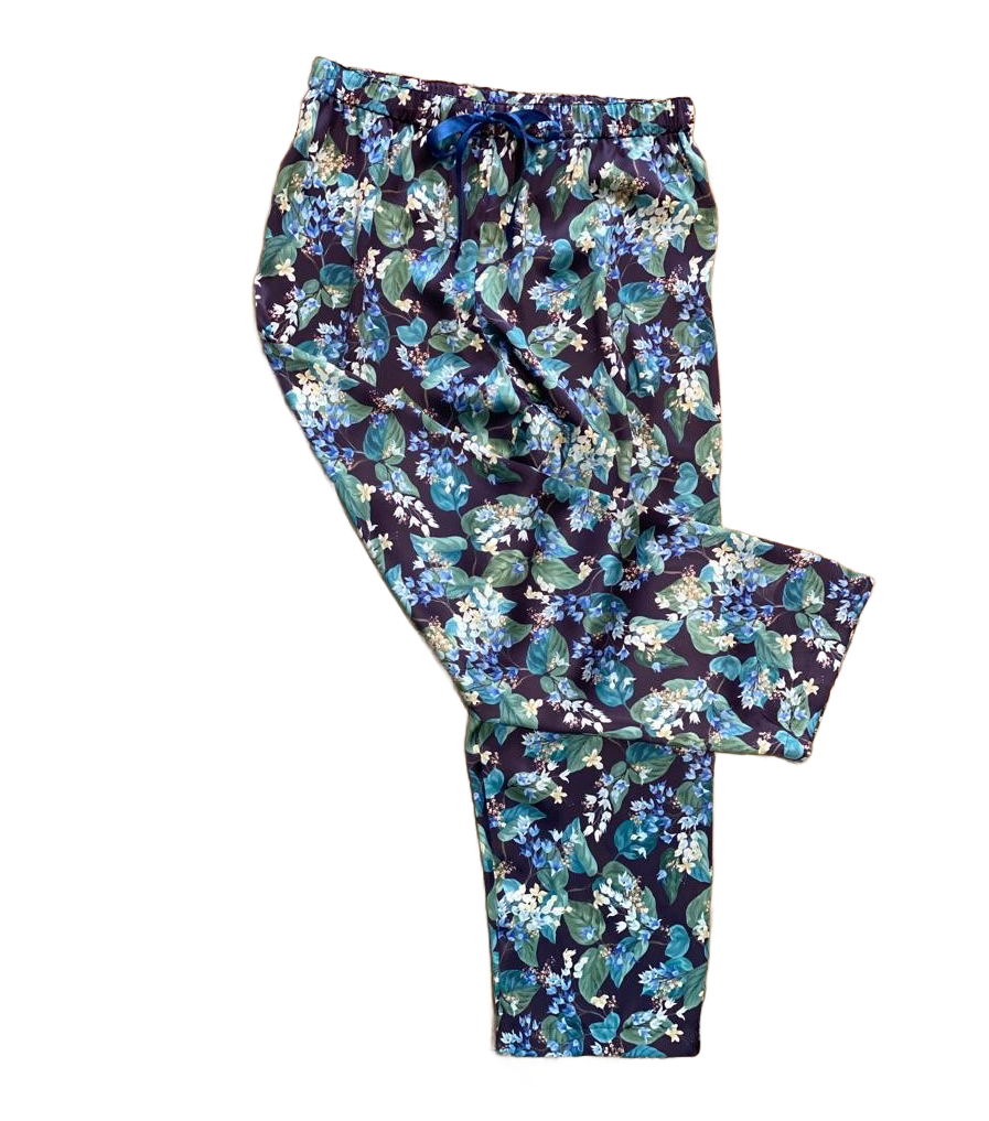 Classic Silk Pyjama bottoms - Liberty London Artist Silk in Blue Floral Osterley