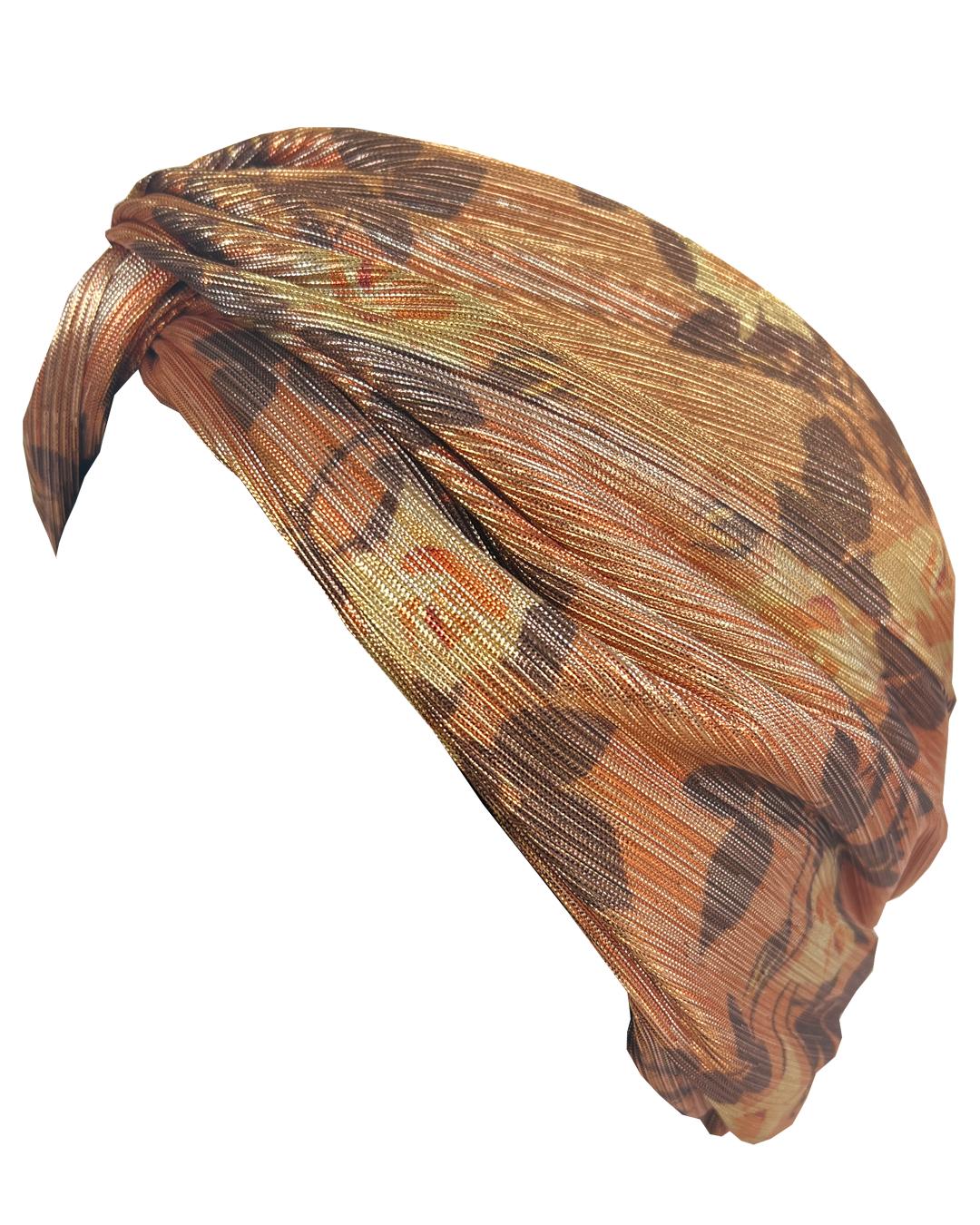 Little Susan Twisted Silk Turban & Head wrap - Lou Taylor Botanical orange and pink roses in gold lamé