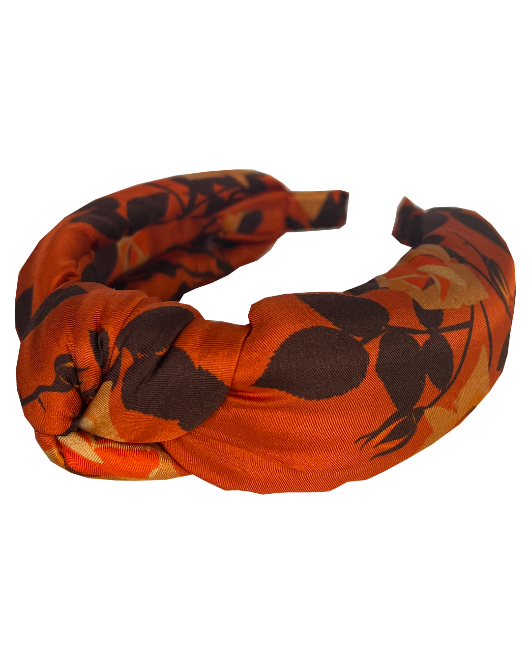 Luxury Silk Knot Alice band - Lou Taylor Botanical Orange and Pink Rose in Silk twill