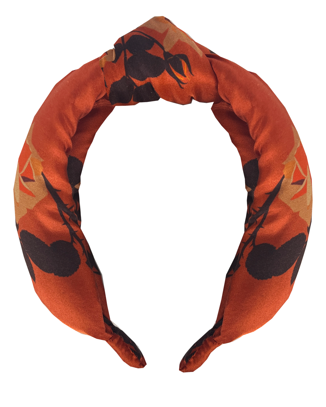 Luxury Silk Knot Alice band - Lou Taylor Botanical Orange and Pink Rose in Silk twill