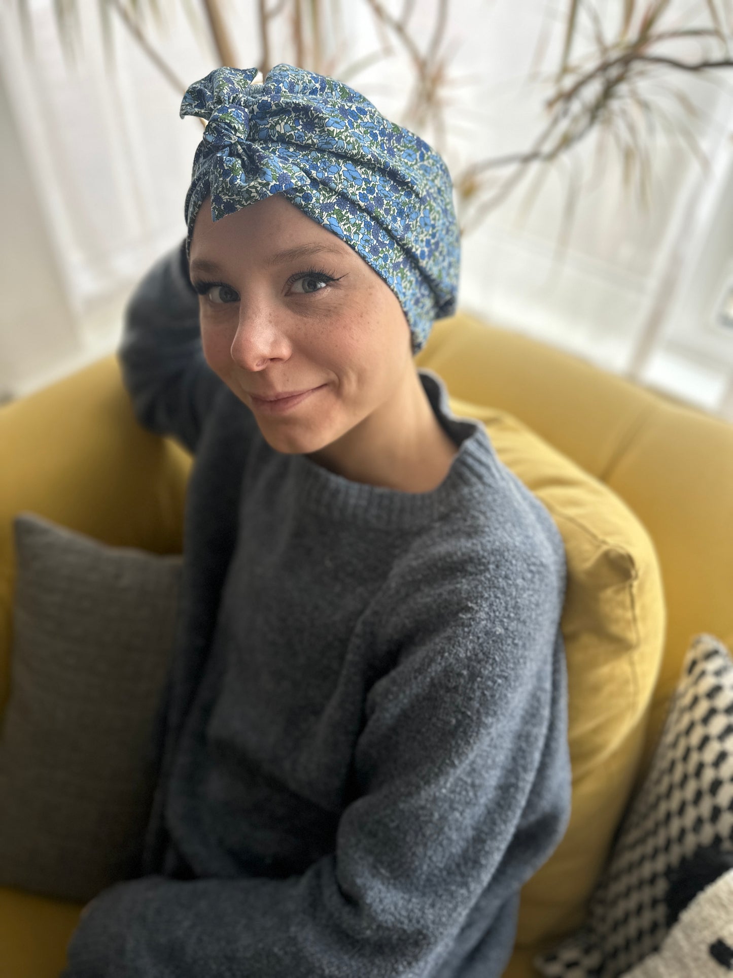Ladies Turban Hat - Liberty of London Classic Blue Poppy floral print