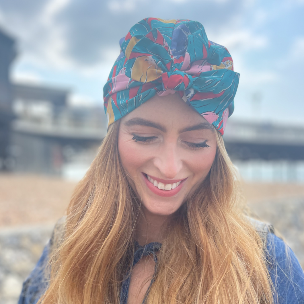 Ladies Turban Hat - Vintage Liberty of London Tulip - Bright floral
