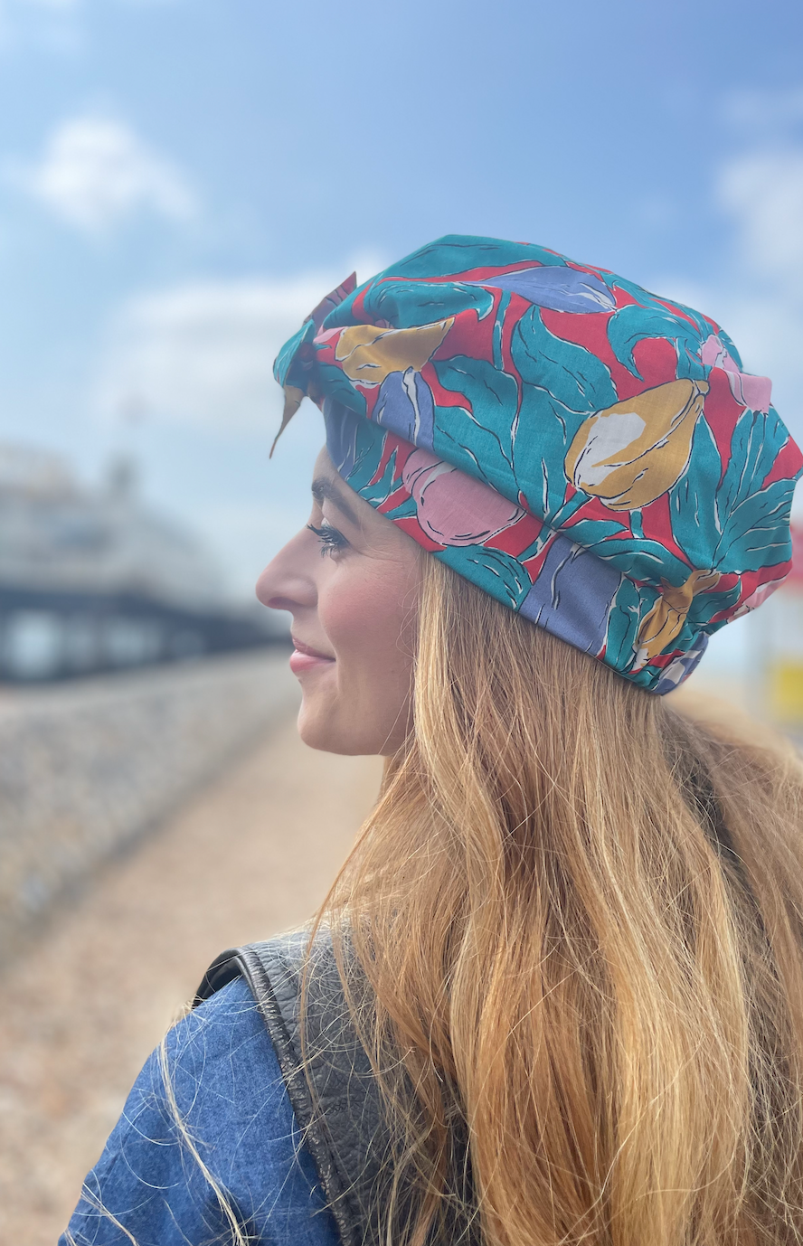 Ladies Turban Hat - Vintage Liberty of London Tulip - Bright floral