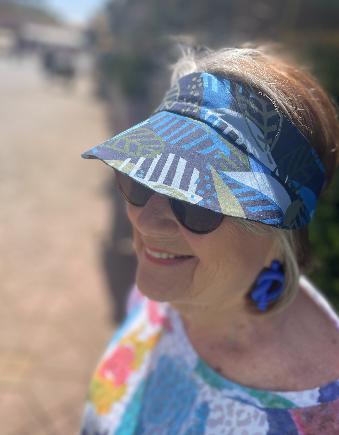 Sun Visor in Liberty Blue Memphis Trail - Bright Botanical print