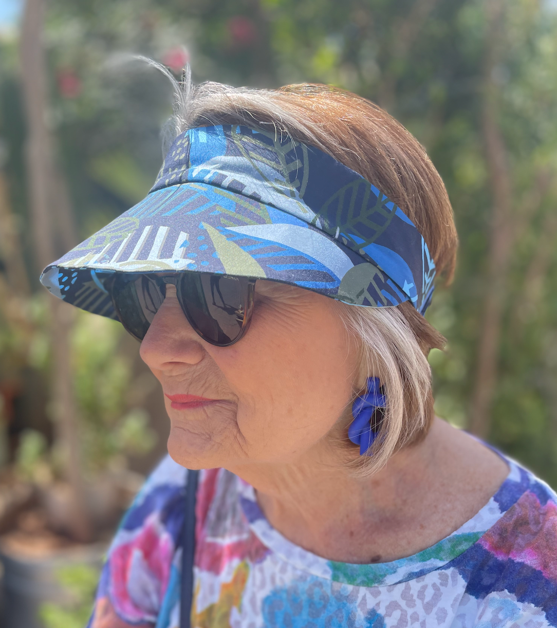 Sun Visor in Liberty Blue Memphis Trail - Bright Botanical print