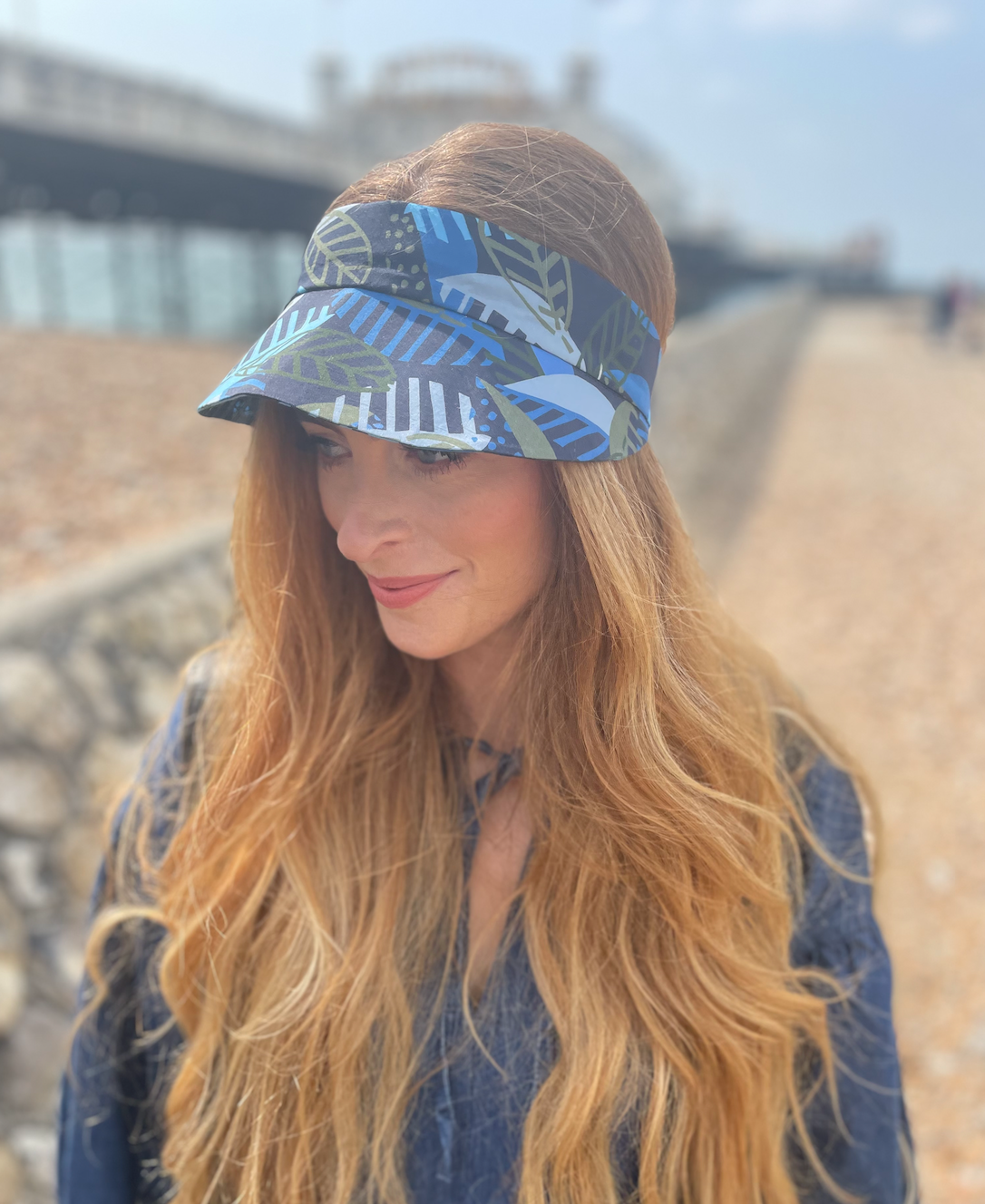 Sun Visor in Liberty Blue Memphis Trail - Bright Botanical print