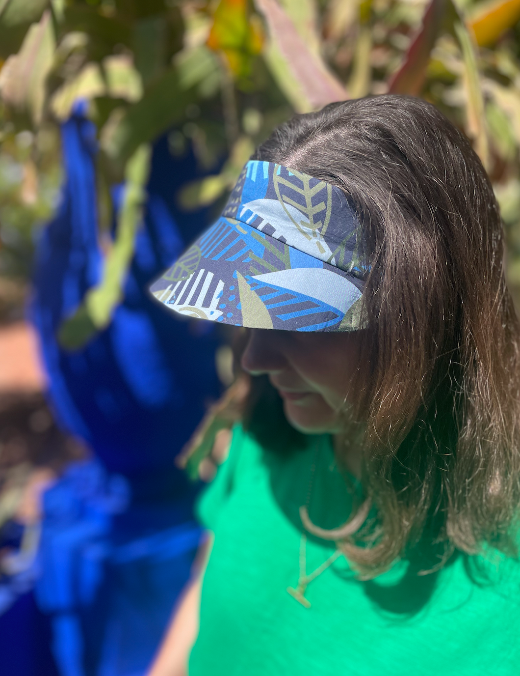 Sun Visor in Liberty Blue Memphis Trail - Bright Botanical print
