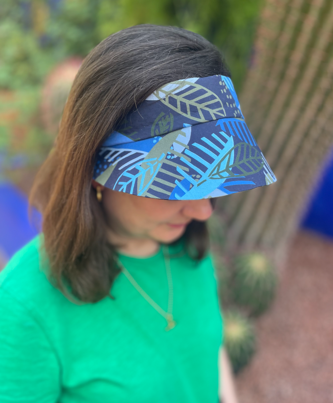 Sun Visor in Liberty Blue Memphis Trail - Bright Botanical print
