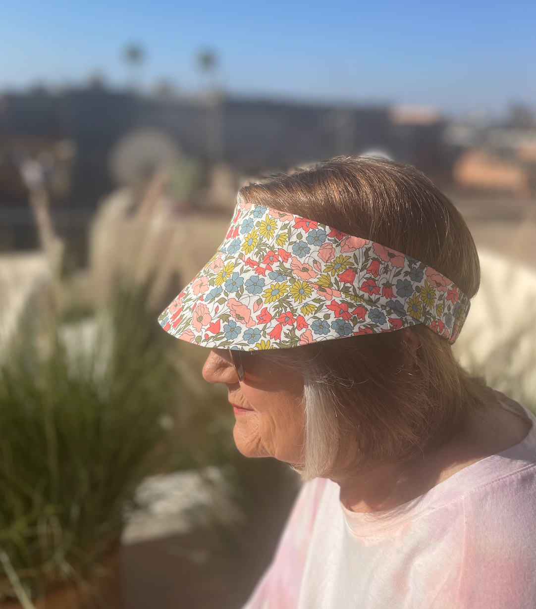 Sun Visor in Liberty Poppy & Daisy - Bright Floral print
