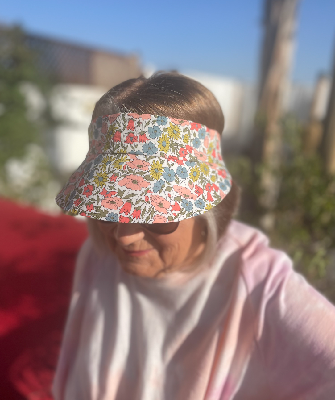 Sun Visor in Liberty Poppy & Daisy - Bright Floral print