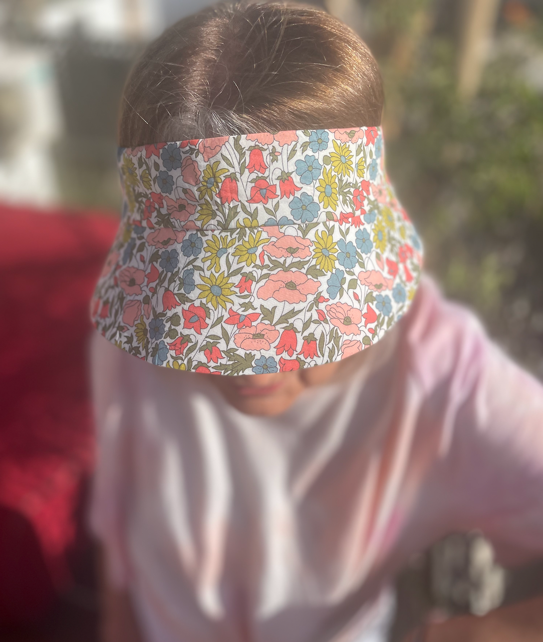 Sun Visor in Liberty Poppy & Daisy - Bright Floral print