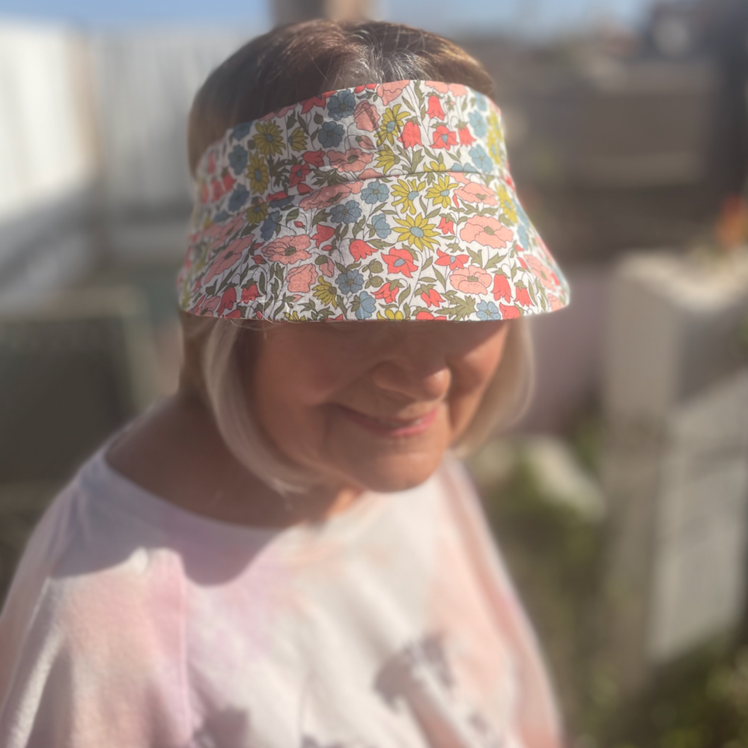 Sun Visor in Liberty Poppy & Daisy - Bright Floral print