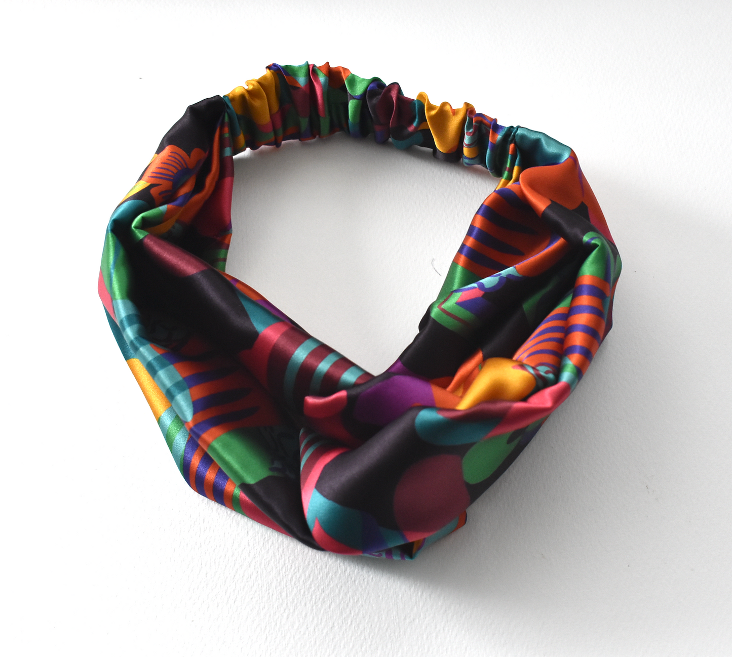 Silk Twisted Turban hairband and neck scarf in Liberty London Curation - Bright Multicolour Graphic - 100% Silk-Satin