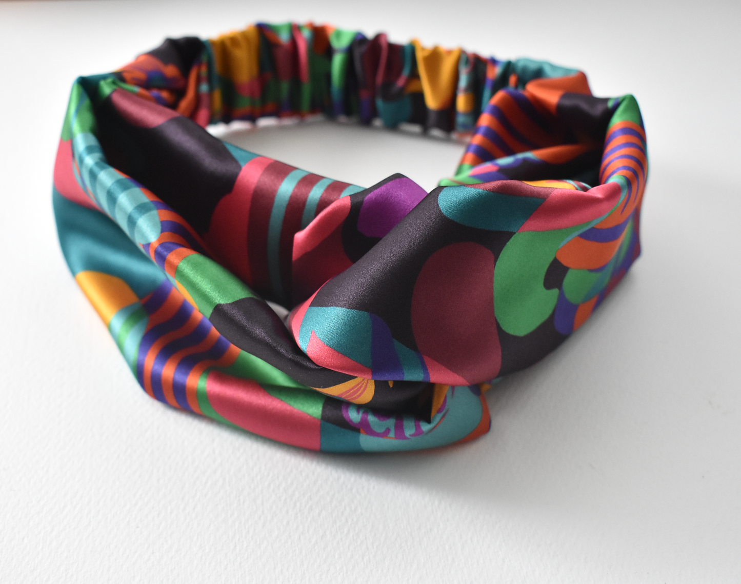 Silk Twisted Turban hairband and neck scarf in Liberty London Curation - Bright Multicolour Graphic - 100% Silk-Satin
