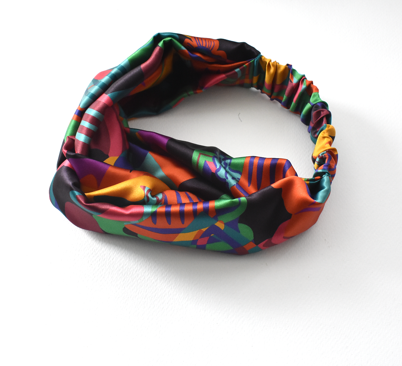 Silk Twisted Turban hairband and neck scarf in Liberty London Curation - Bright Multicolour Graphic - 100% Silk-Satin