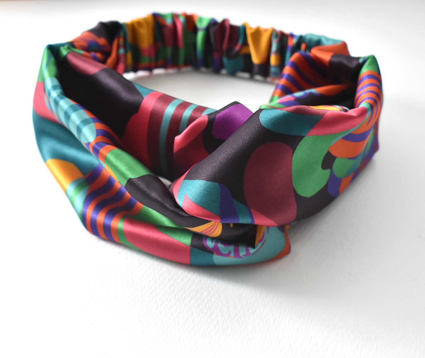 Silk Twisted Turban hairband and neck scarf in Liberty London Curation - Bright Multicolour Graphic - 100% Silk-Satin