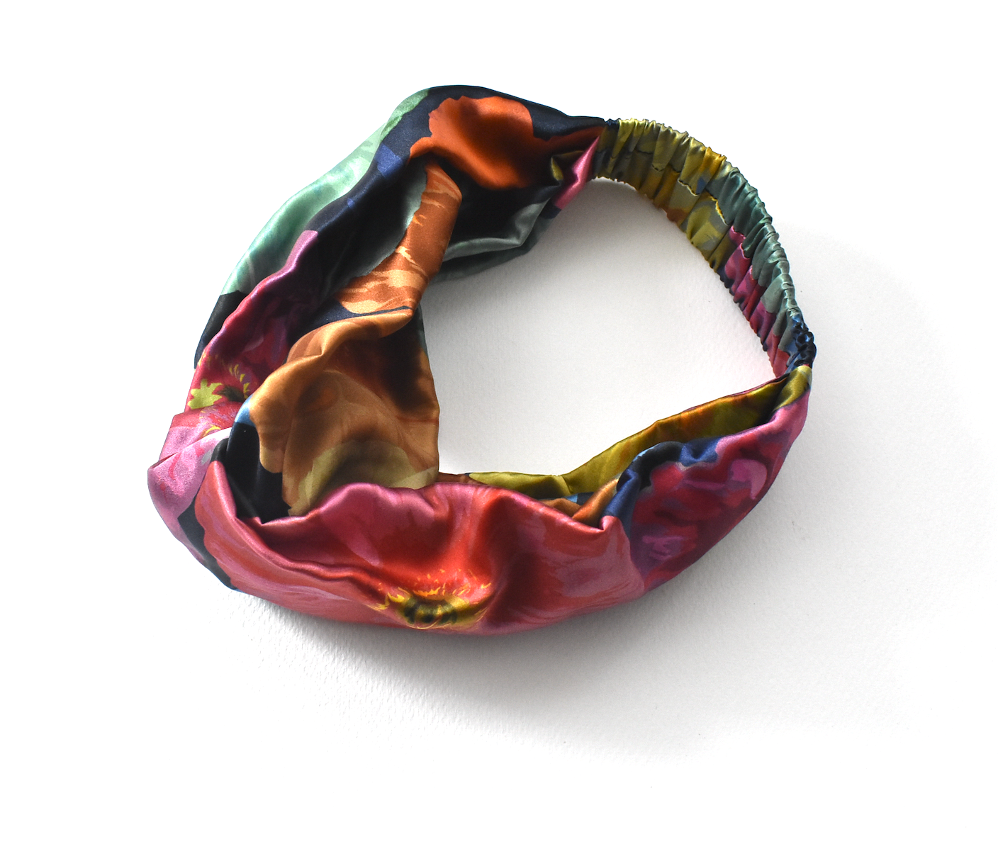 Silk Twisted Turban hairband and neck scarf in Liberty of London Poppy Fantastic Big Floral Graphic in Silk
