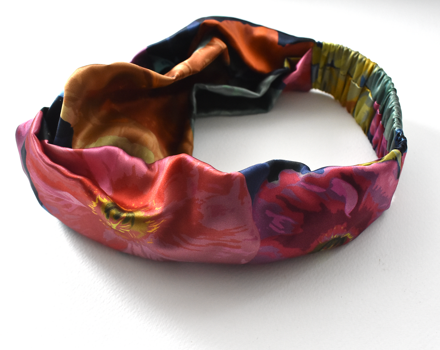 Silk Twisted Turban hairband and neck scarf in Liberty of London Poppy Fantastic Big Floral Graphic in Silk