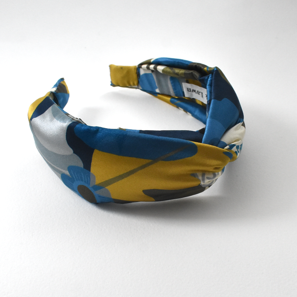 Luxury Silk Crepe Twisted Alice band - Liberty of London Curation in Gold and Blue silk crepe