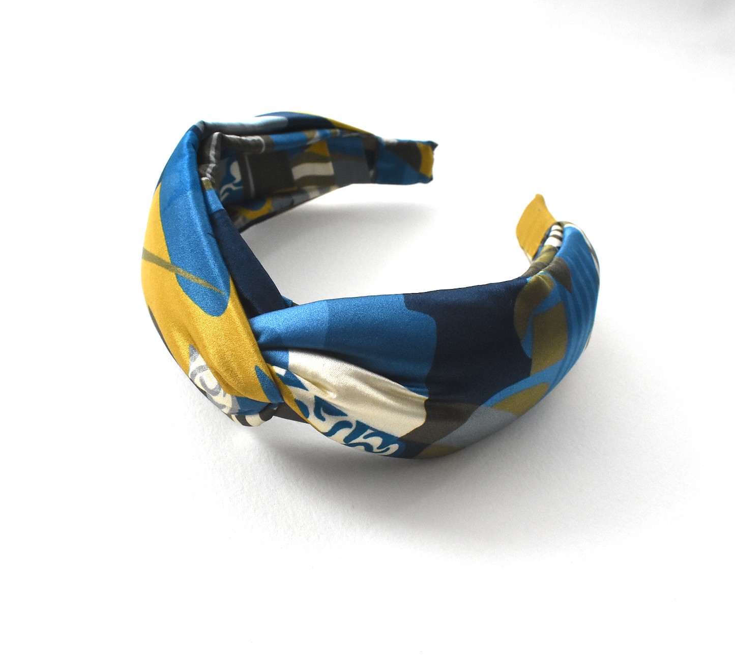 Luxury Silk Twisted Alice band - Liberty of London Curation in Gold and Blue Silk Satin