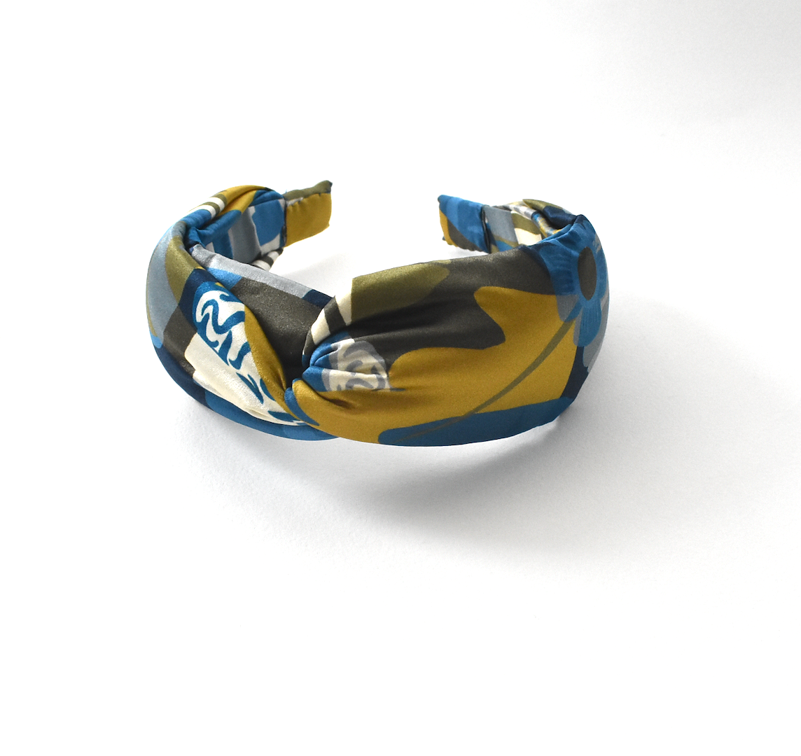 Luxury Silk Twisted Alice band - Liberty of London Curation in Gold and Blue Silk Satin