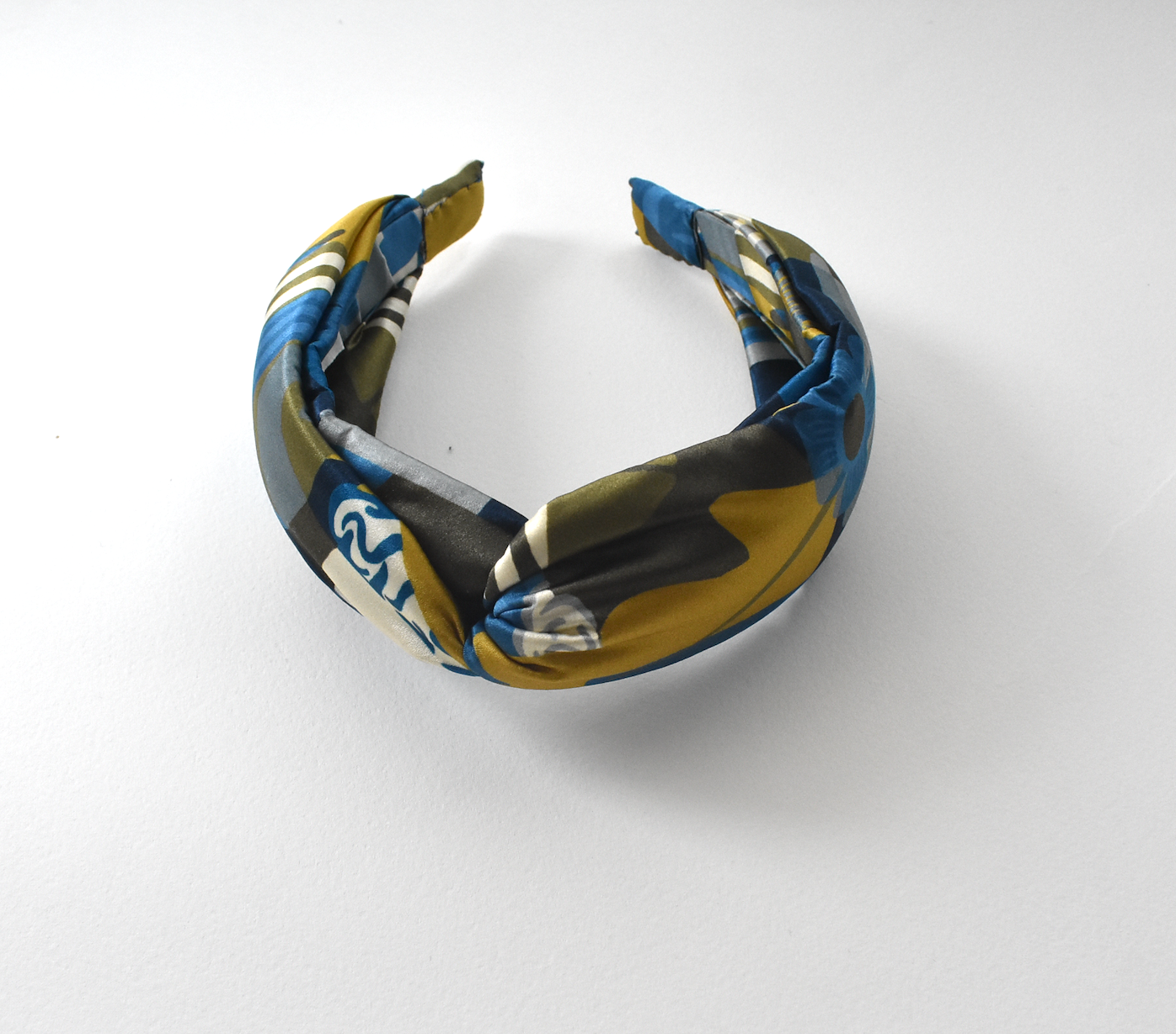 Luxury Silk Twisted Alice band - Liberty of London Curation in Gold and Blue Silk Satin