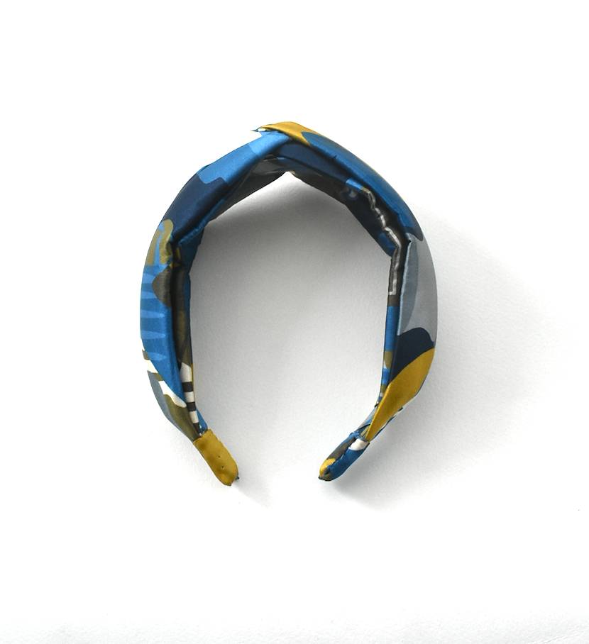 Luxury Silk Twisted Alice band - Liberty of London Curation in Gold and Blue Silk Satin