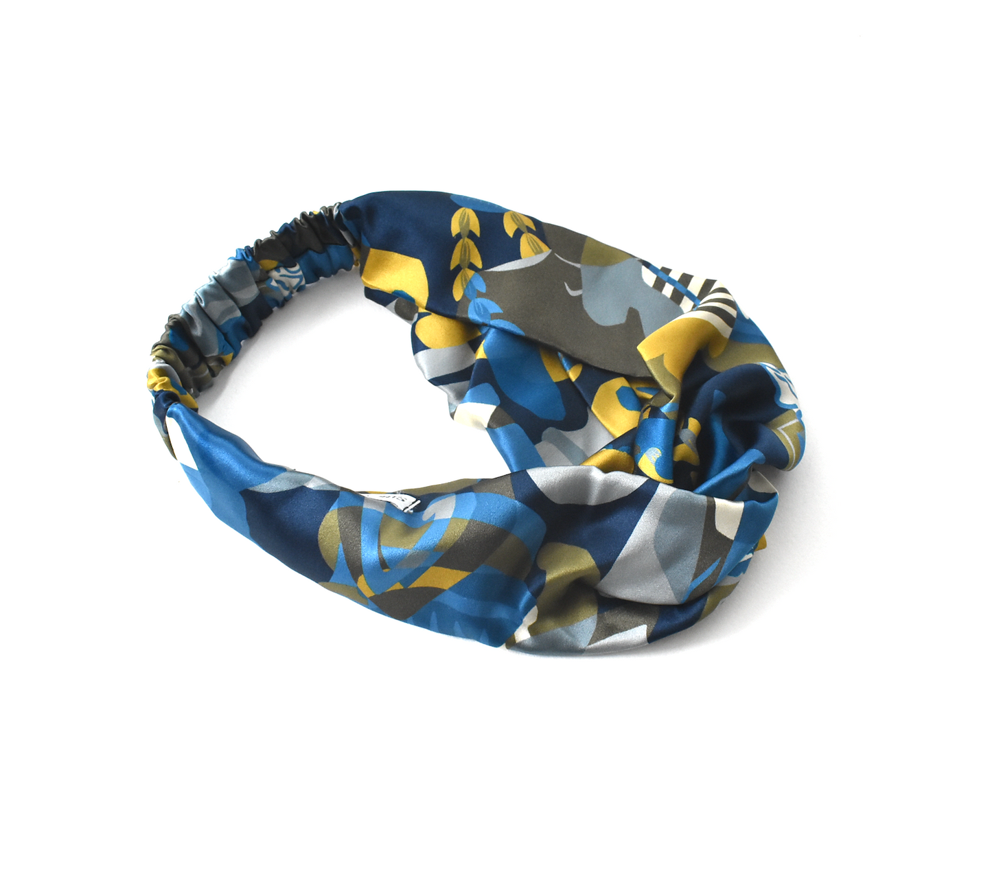 Silk Twisted Turban hairband in Liberty of London Curation in Blue and Gold print - 100% Silk-Satin