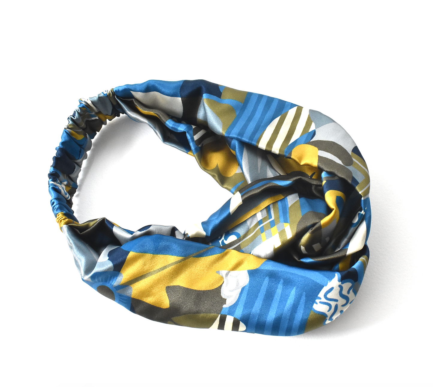 Silk Twisted Turban hairband in Liberty of London Curation in Blue and Gold print - 100% Silk-Satin