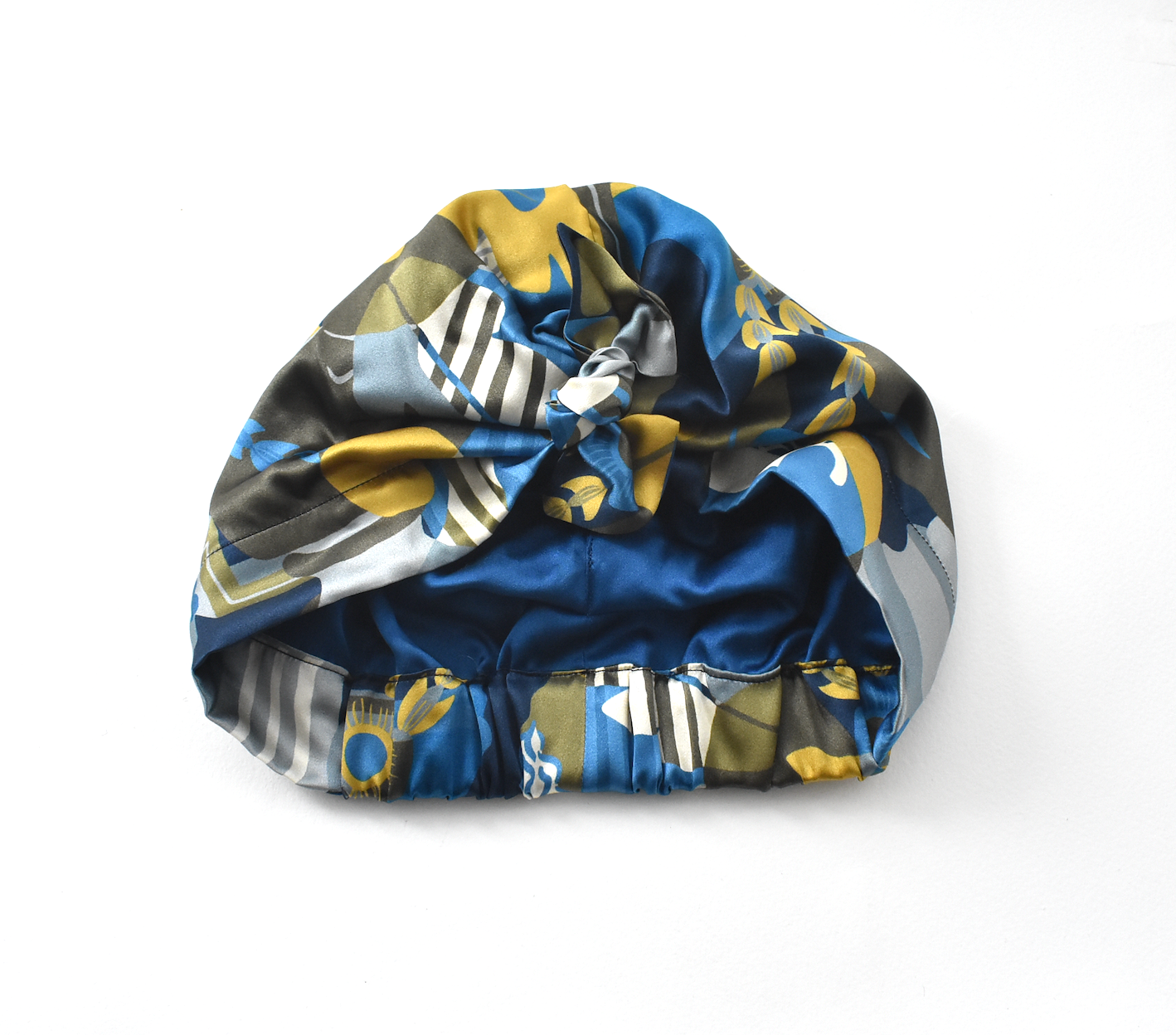 Luxury Silk Crepe Turban & Head wrap - Liberty of London Curation in Gold and Blue silk crepe