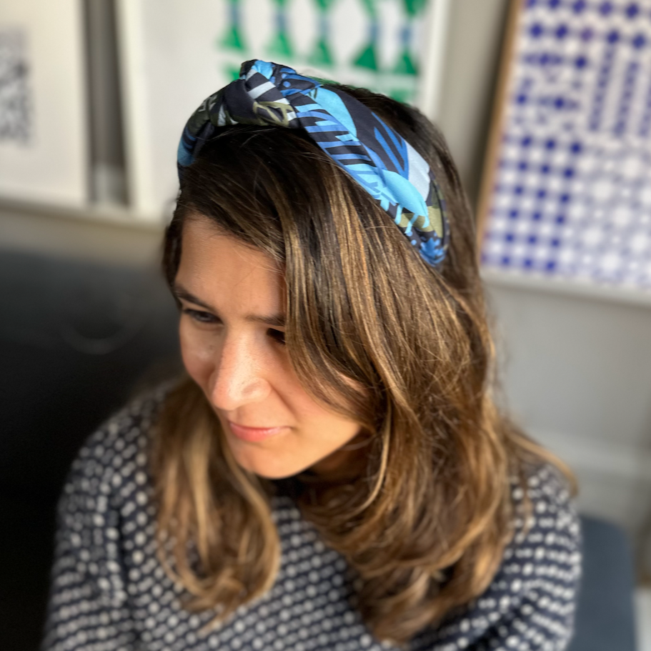 Classic Knot head band - Liberty of London Blue Memphis Trail Abstract Floral print