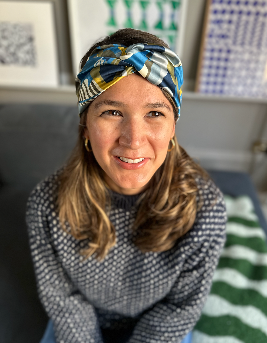 Silk Twisted Turban hairband in Liberty of London Curation in Blue and Gold print - 100% Silk-Satin