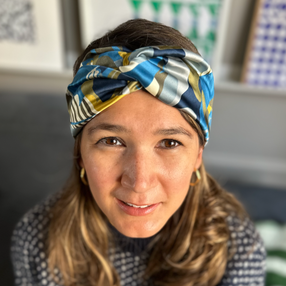 Silk Crepe Twisted Turban hairband in Liberty of London Curation in Blue and Gold print - 100% silk crepe