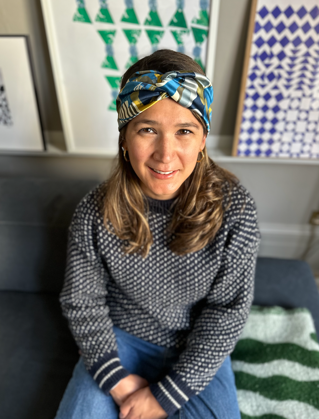 Silk Twisted Turban hairband in Liberty of London Curation in Blue and Gold print - 100% Silk-Satin