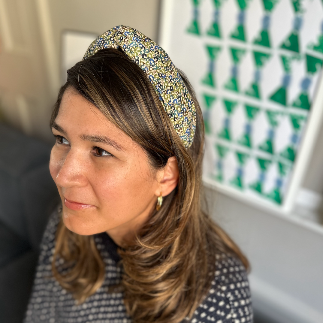 Twisted Alice Headband - Liberty London Green Sweet Cherries - Ditsy print