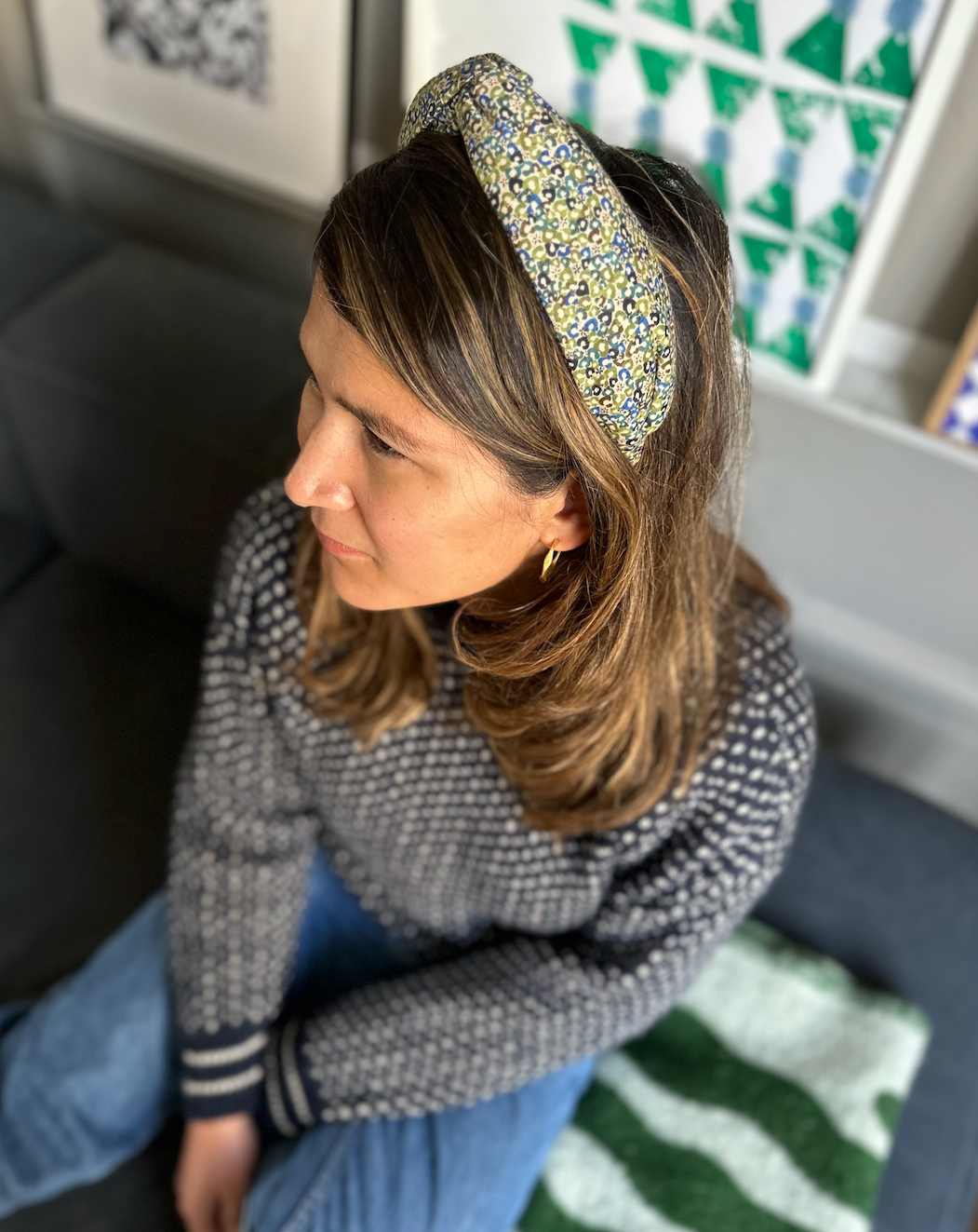 Twisted Alice Headband - Liberty London Green Sweet Cherries - Ditsy print